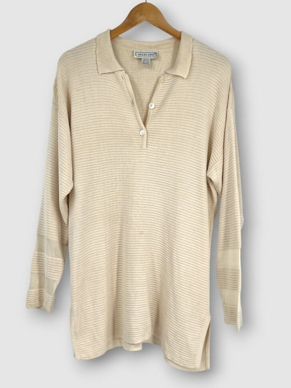 90s Vintage Molto Fino Silk Ribbed Knit Collared Tunic Sweater Small